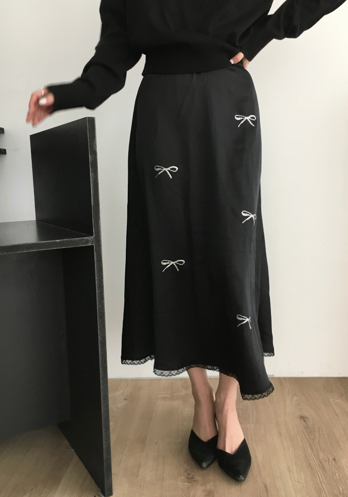 Ribbon Satin Skirt (2color)